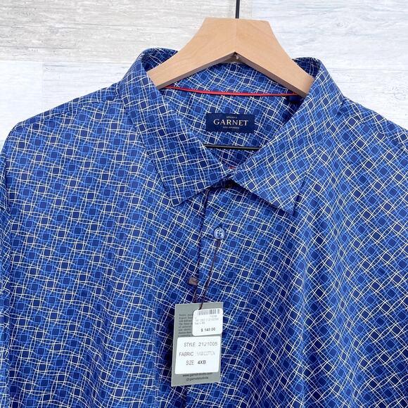 GARNET Los Angeles Luxury Long Sleeve Shirt Blue Print Cotton Mens 4XB 4X Big - Picture 2 of 6